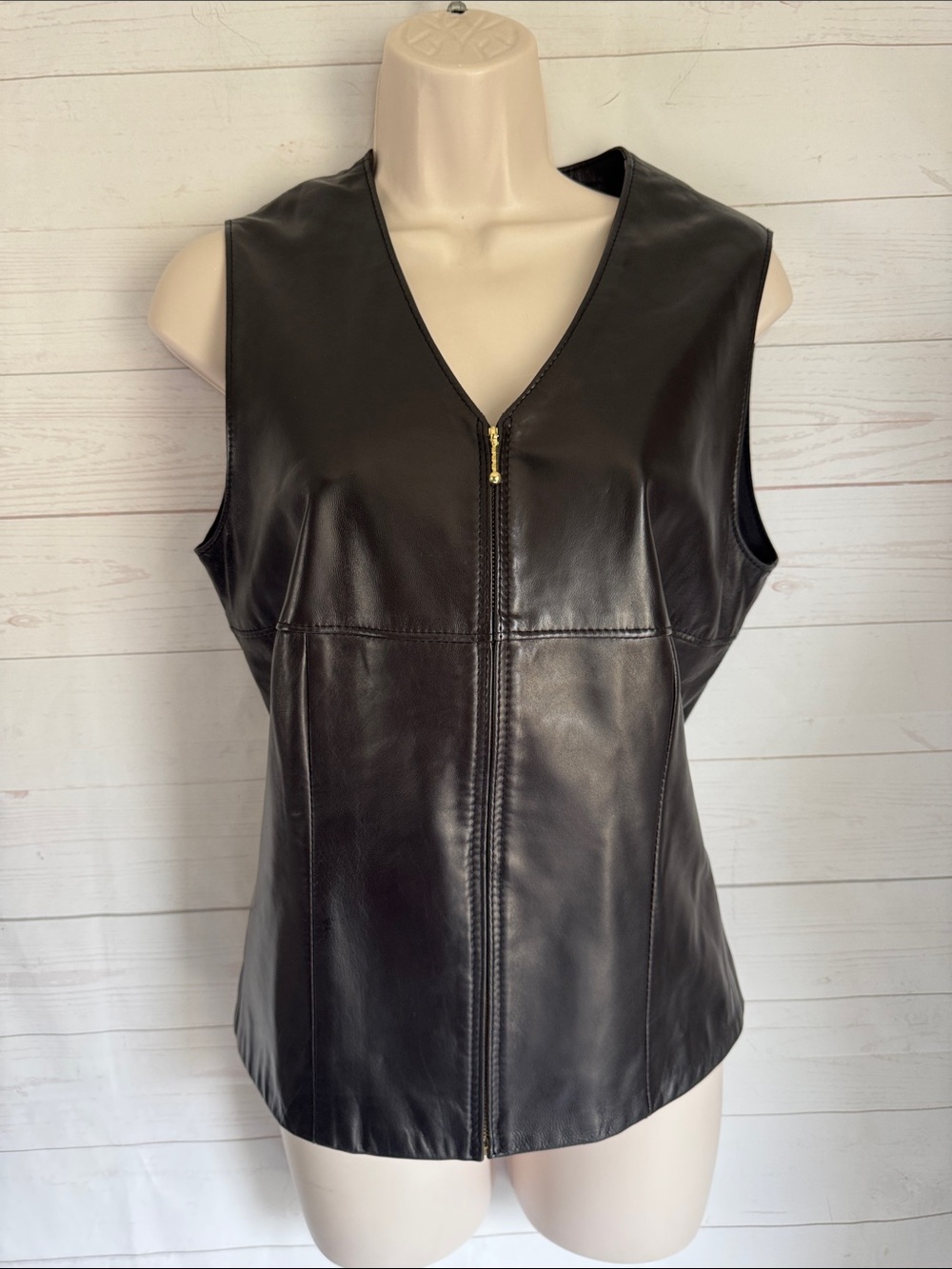 Bart By Sibylle Lyn Sz 8 Vntg  Black Leather Zip-Front Vest whimsyGoth Biker